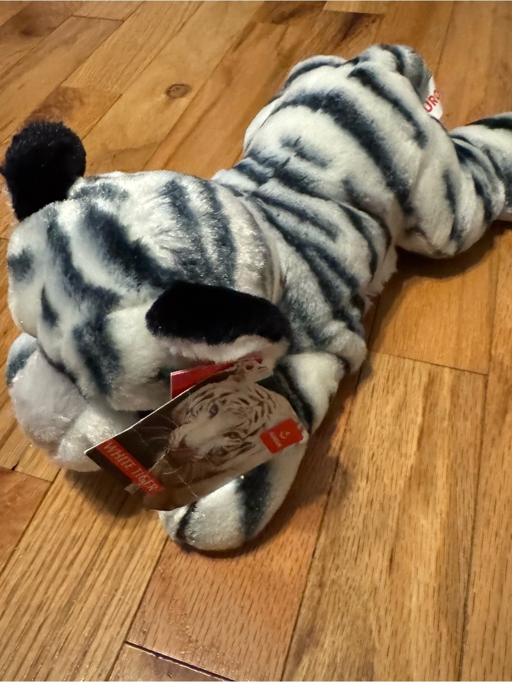 White and Black Striped Plush Tiger Stuffed Animal - Cuddly Kids Toy